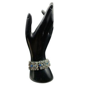 Vintage Pegasus Coro Silver-Tone Bracelet w/ Blue Rhinestones Elegant Jewelry